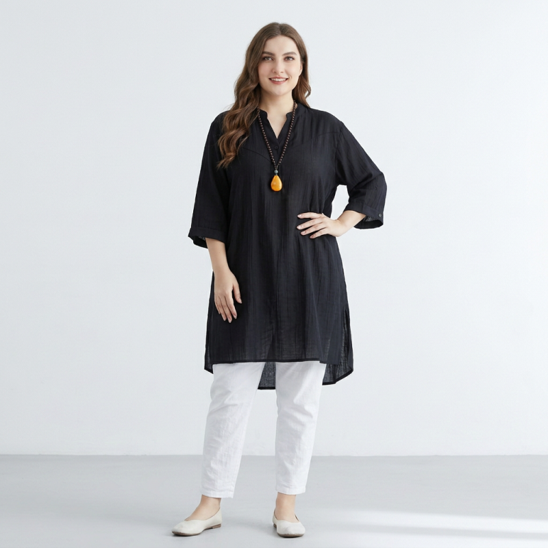 Loose-fitting Mid-length Short-sleeved Shirt