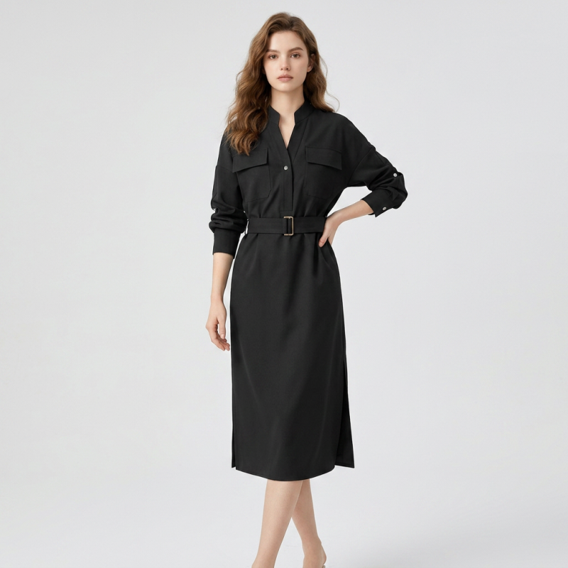V-neck Fitted Waist Dress
