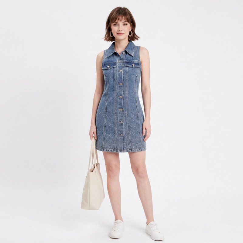 Stylish Collared Denim Skirt