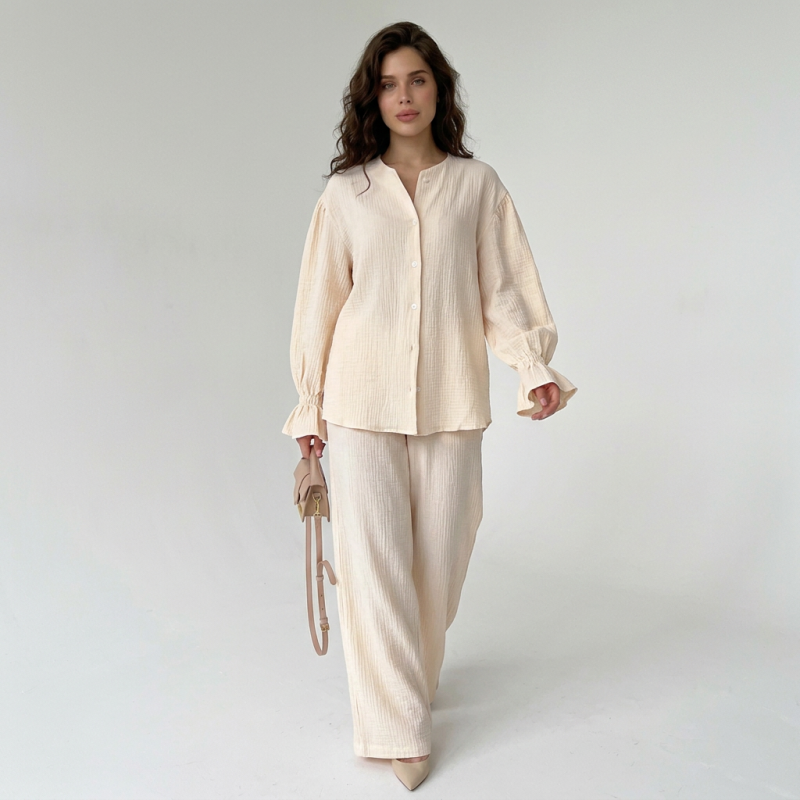 Lantern Sleeve Shirt Set
