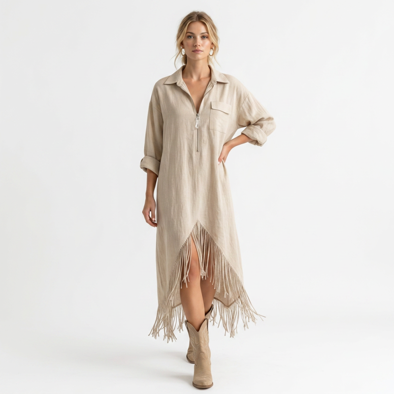 Fashionable Tassel Shirt Dress