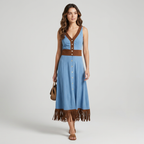 Color-blocked V-neck Dress
