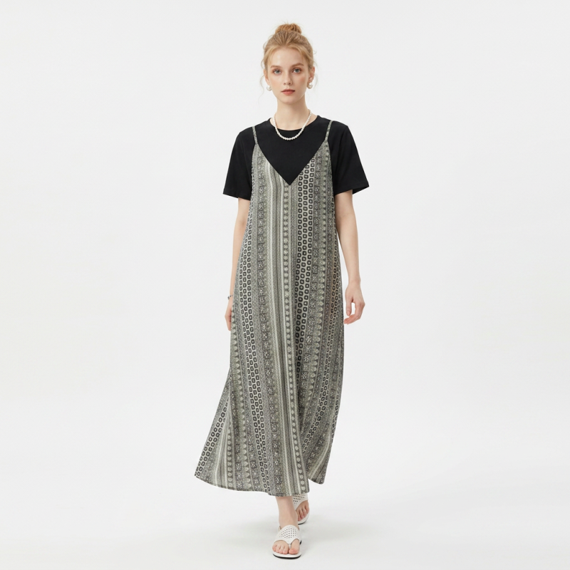 Faux Two-piece Patchwork Dress