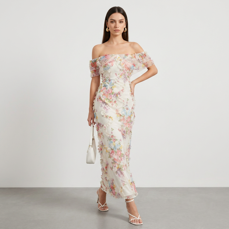 Floral Off-shoulder Maxi Dress