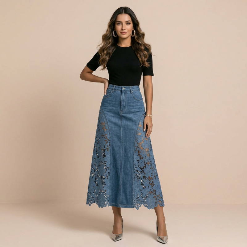High-waisted Cutout Midi Skirt