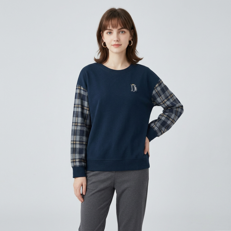 Stylish Patchwork Plaid Sweatshirt