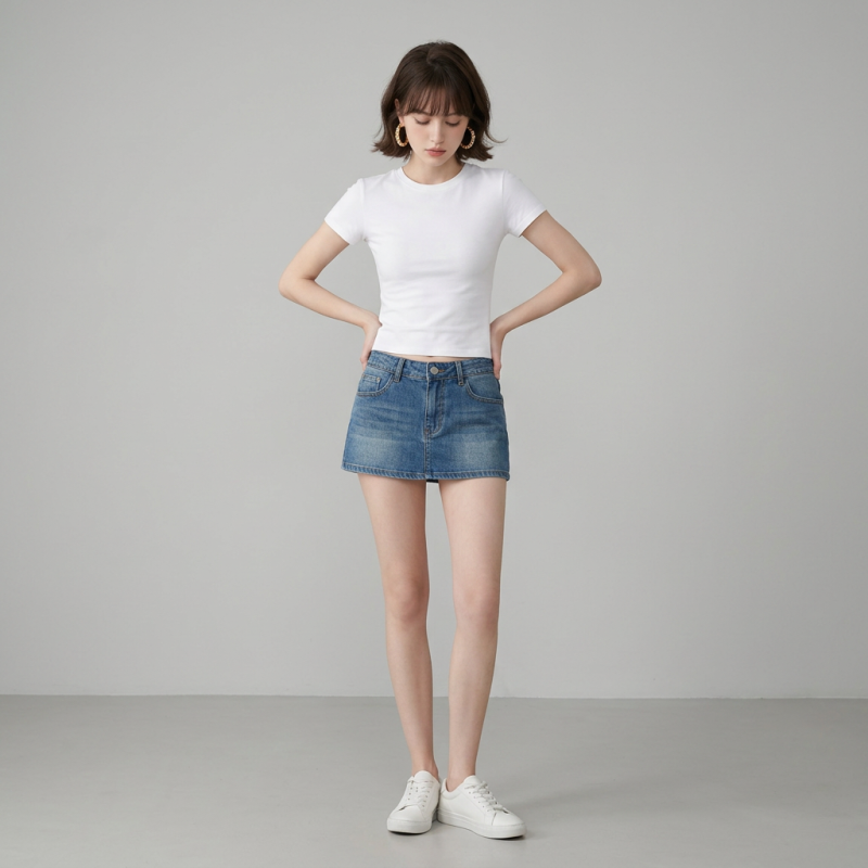 Retro Low-rise Denim Skirt And Pants