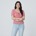 Square-neck Floral Blouse