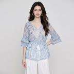 Printed Tie-waist Chiffon Shirt