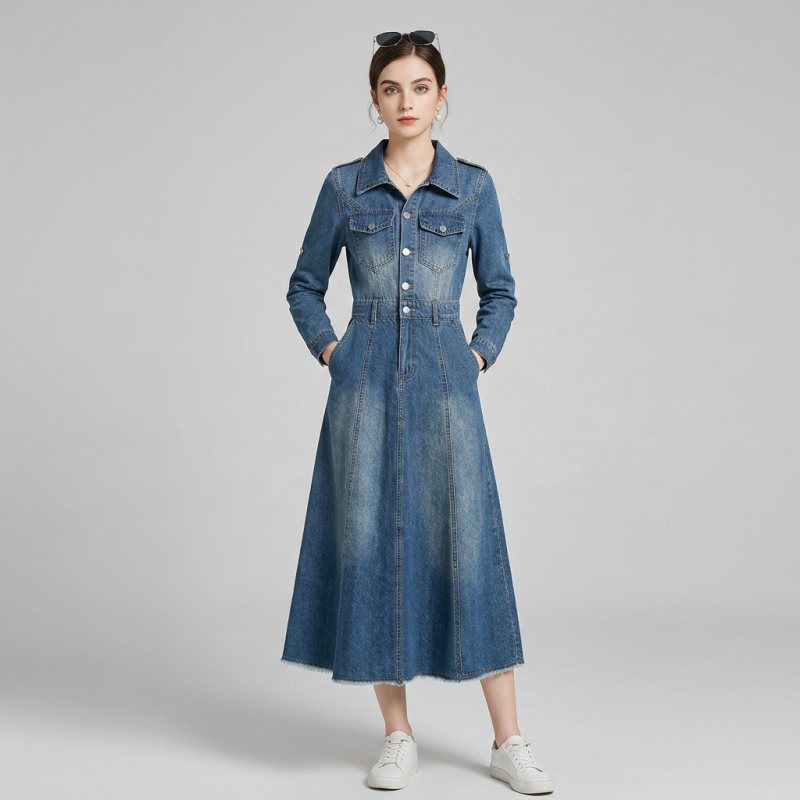 Long-sleeved Denim Dress