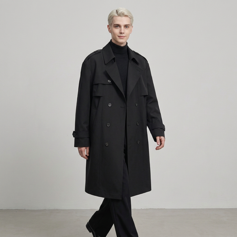 Men's Mid-length Trousers Trench Coat
