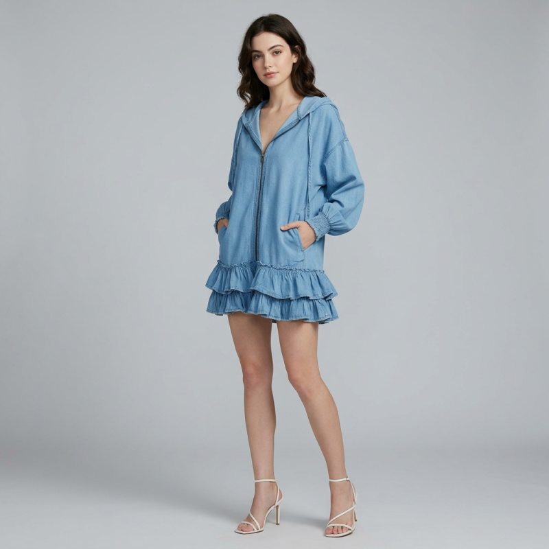 Hooded Ruffle Dress