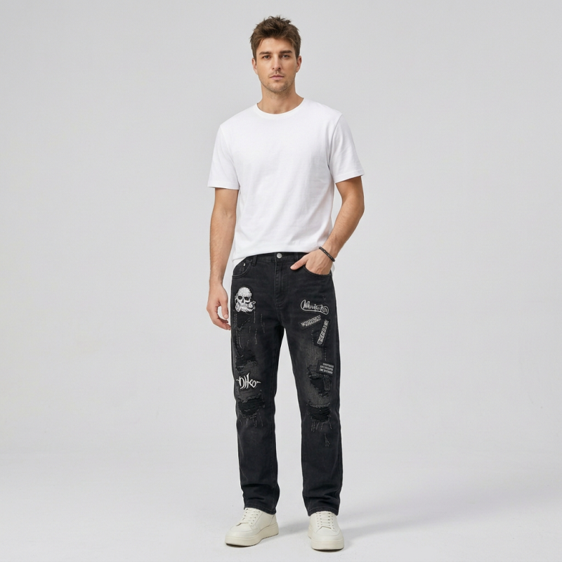 Ripped Straight Leg Jeans