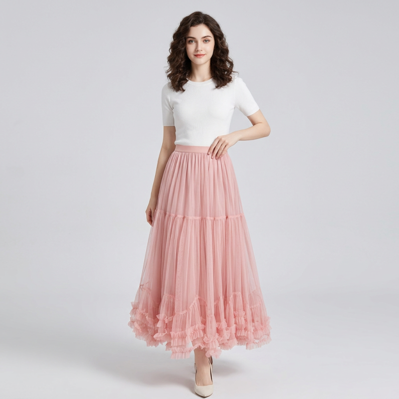 Ruffled Hem Midi Skirt