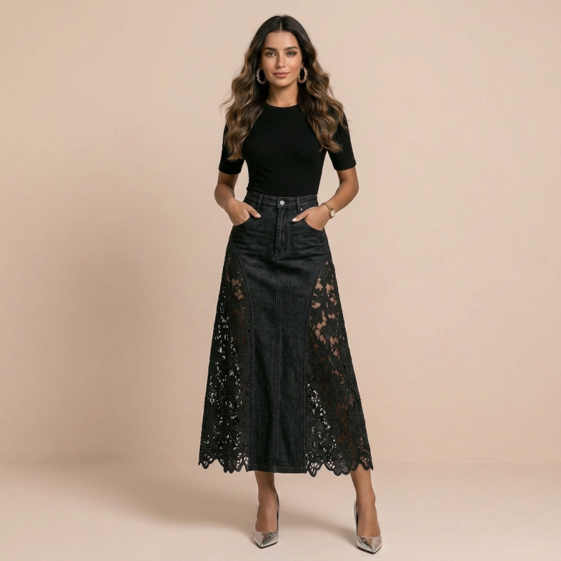 High-waisted Cutout Midi Skirt