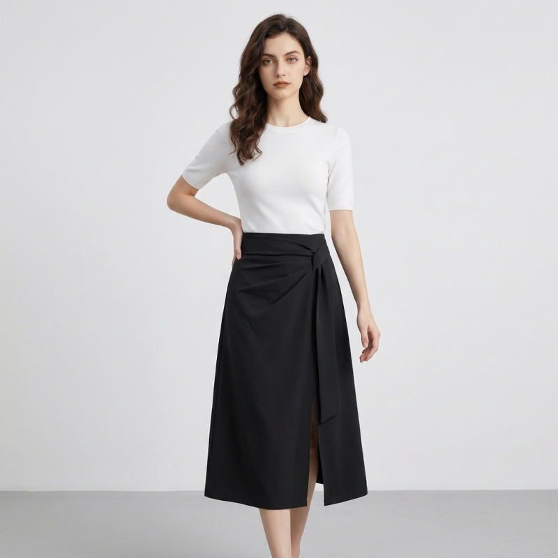 Irregular Slit Midi Skirt