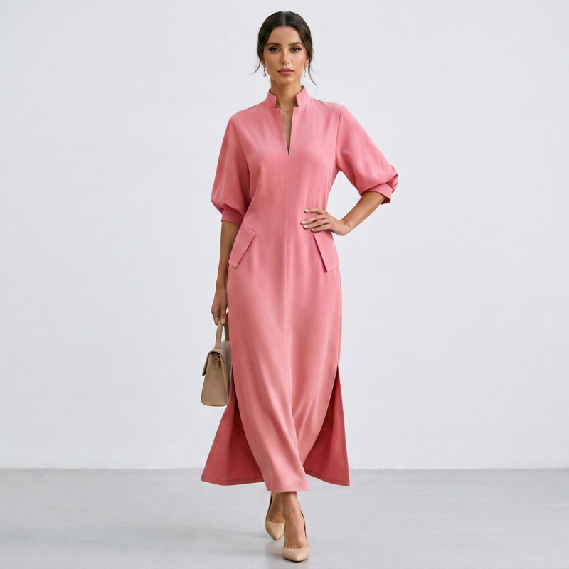 Stand-up Collar Lantern Sleeve Dress