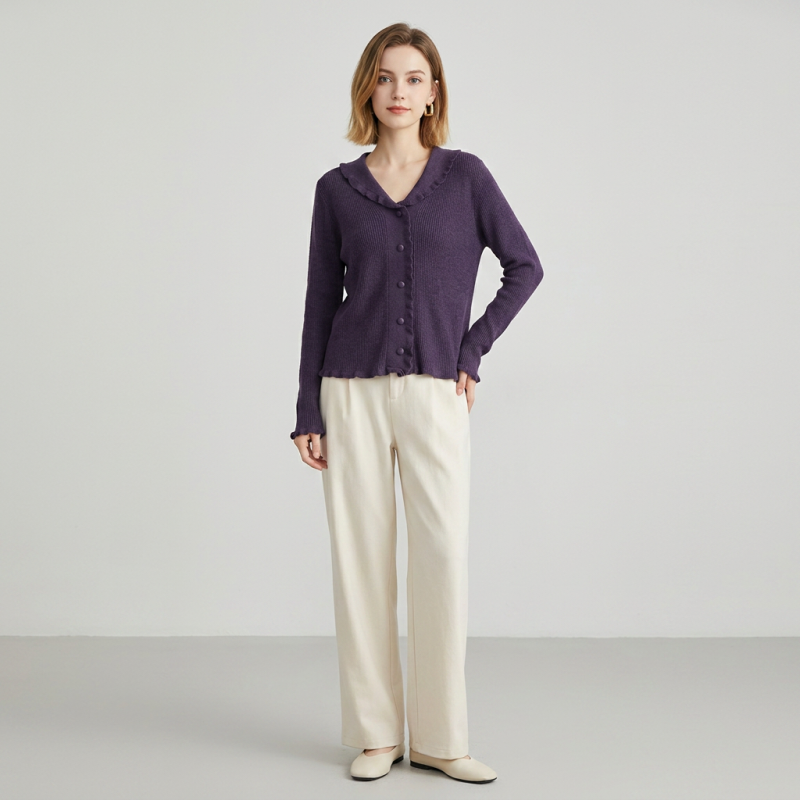 Ruffled Knit Cardigan