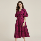 Puff-sleeved Jacquard Maxi Dress