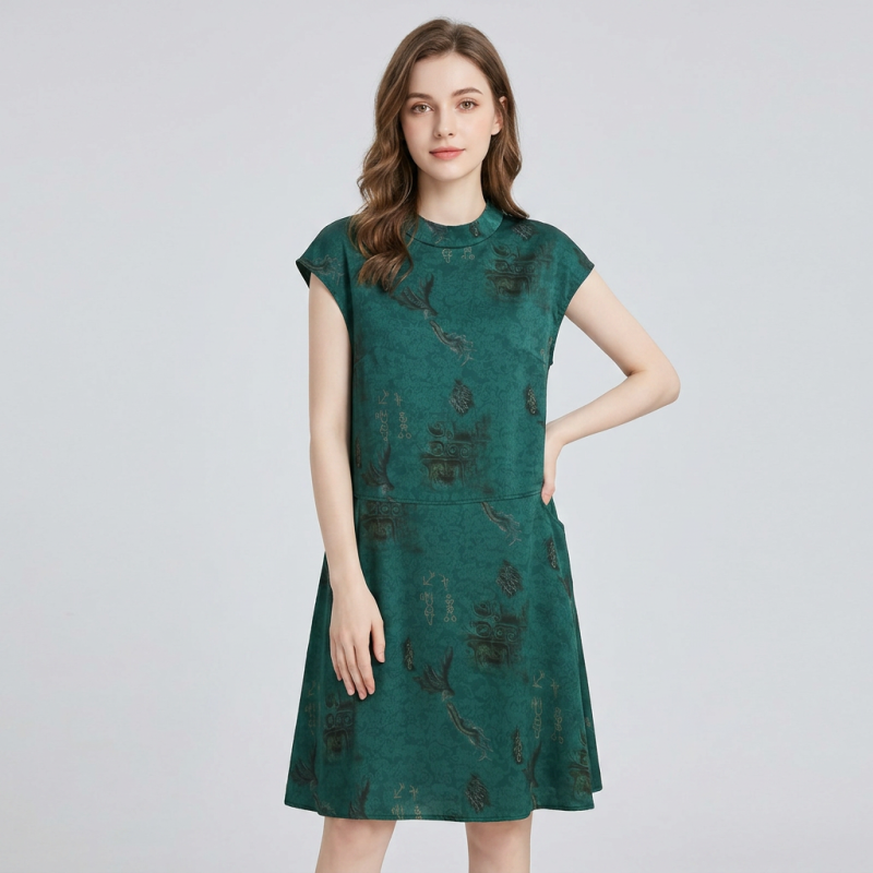 Round Neck Printed Short Dress
