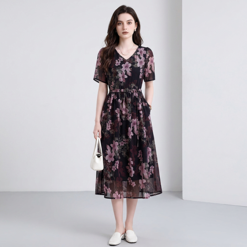 V-neck Printed Dress