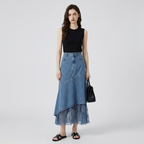Fashionable Lace Denim Maxi Skirt
