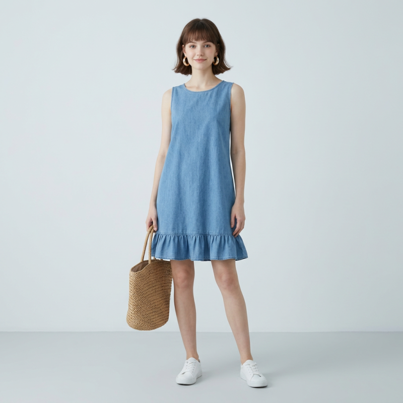 Lace-trimmed Denim Skirt