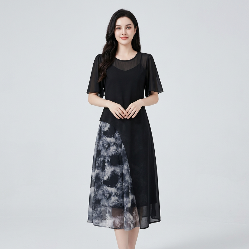 Ink-wash Print Dress