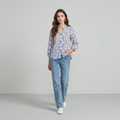 Patterned Stand-up Collar Button-down Top