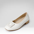 Soft Leather Square Buckle Chunky Heel Flats