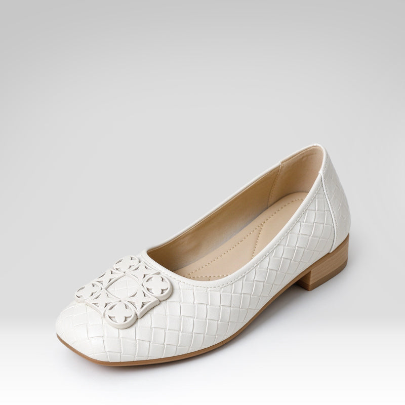 Soft Leather Square Buckle Chunky Heel Flats
