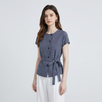 French-style Round Neck Fitted Shirt