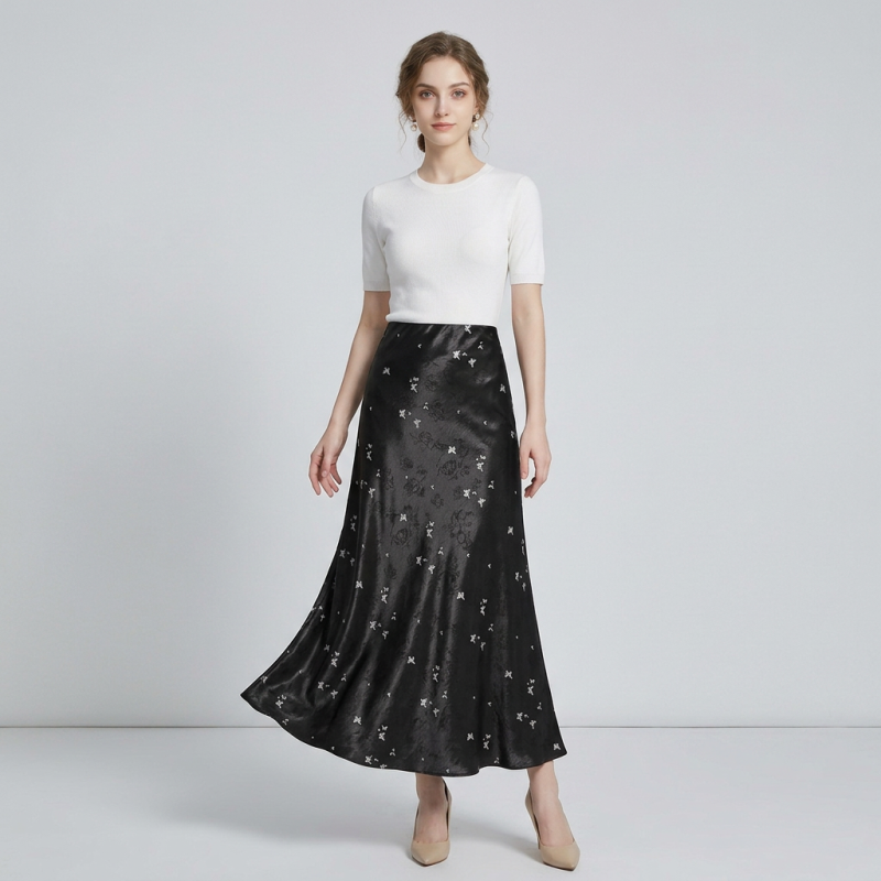 Butterfly Satin Midi Skirt