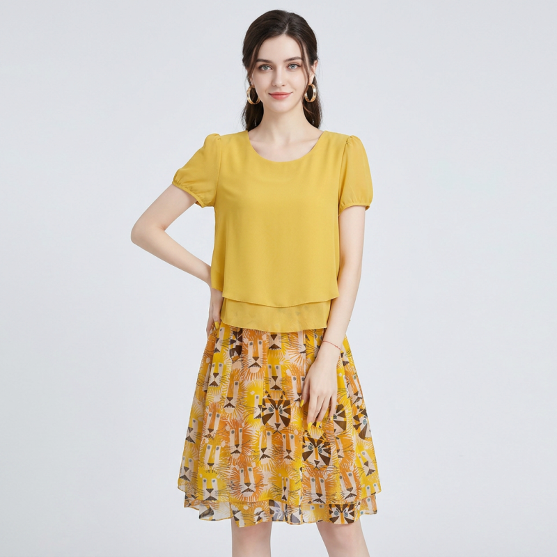 Chiffon Floral Print Two-piece Dress