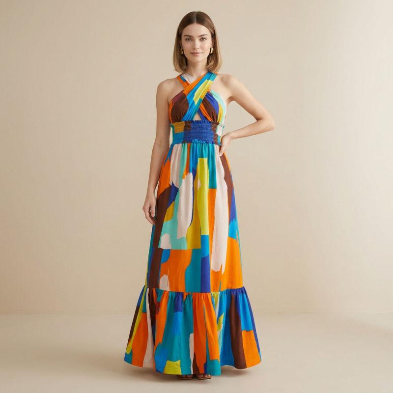Resort-style Halter Neck Maxi Dress