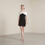 Color-blocked Off-shoulder Dress