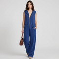 Hooded V-neck Zip-up Jumpsuit