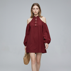 Off-shoulder Button-down Dress