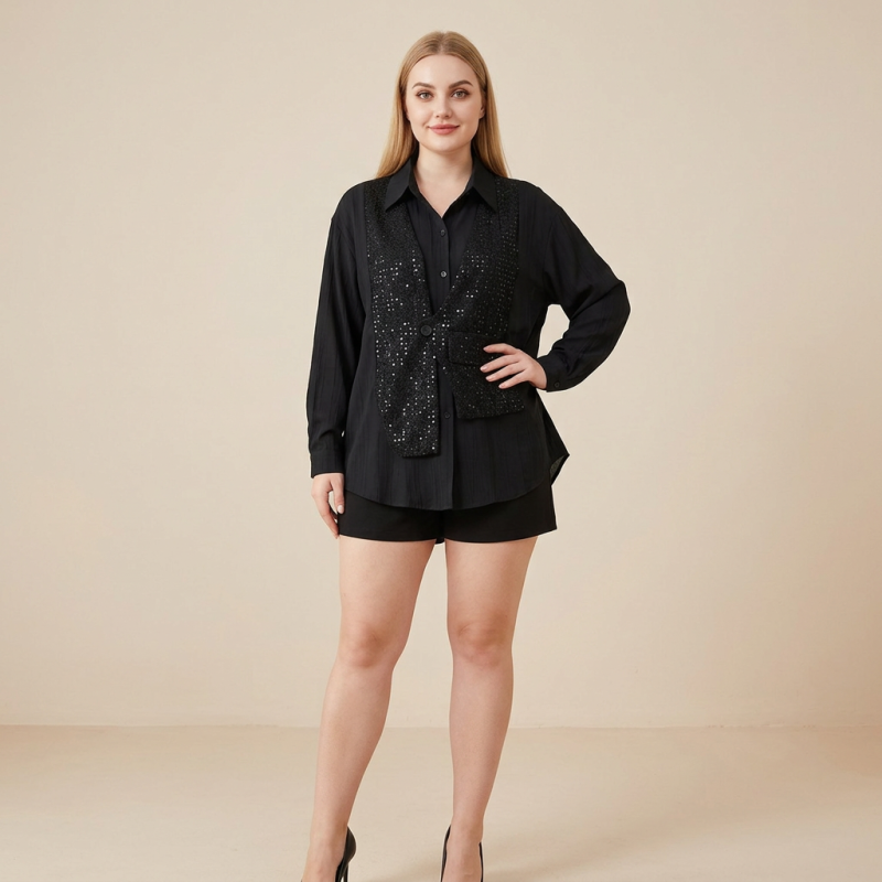 Sequined Faux Two-piece Shirt
