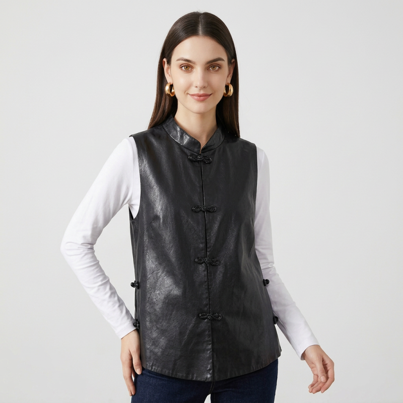 Leather Vest With Chinese Knot Buttons