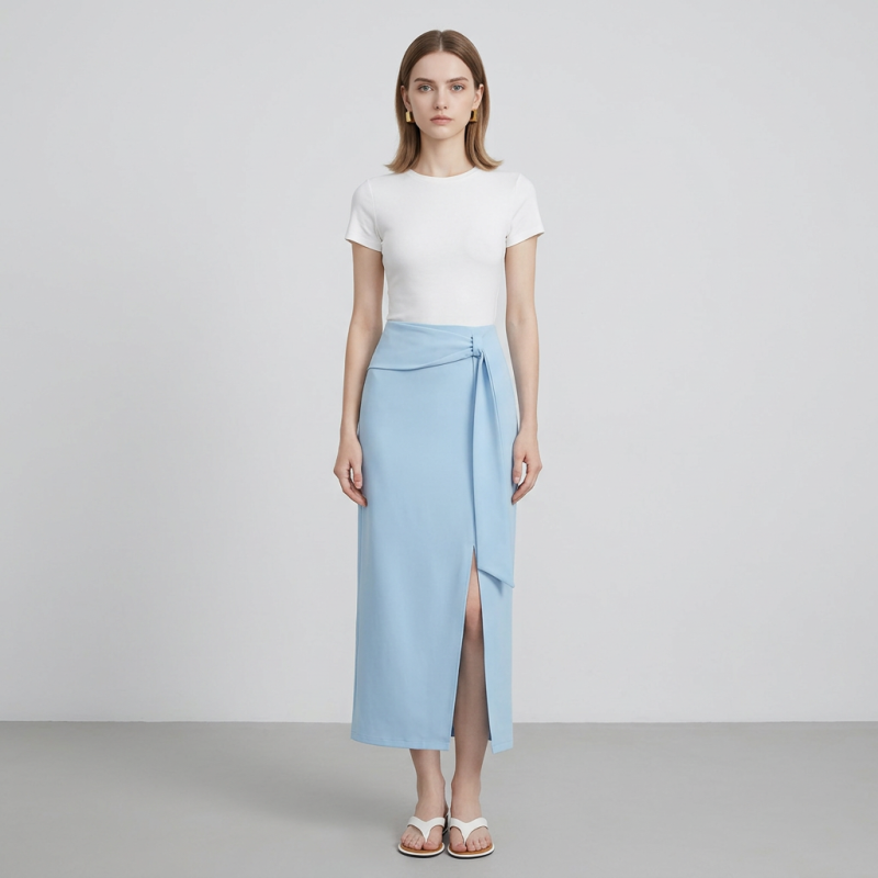 Irregular Slit Midi Skirt