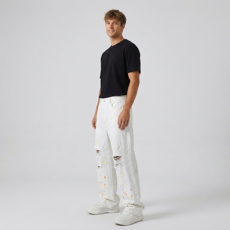 Splatter-painted Ripped Jeans