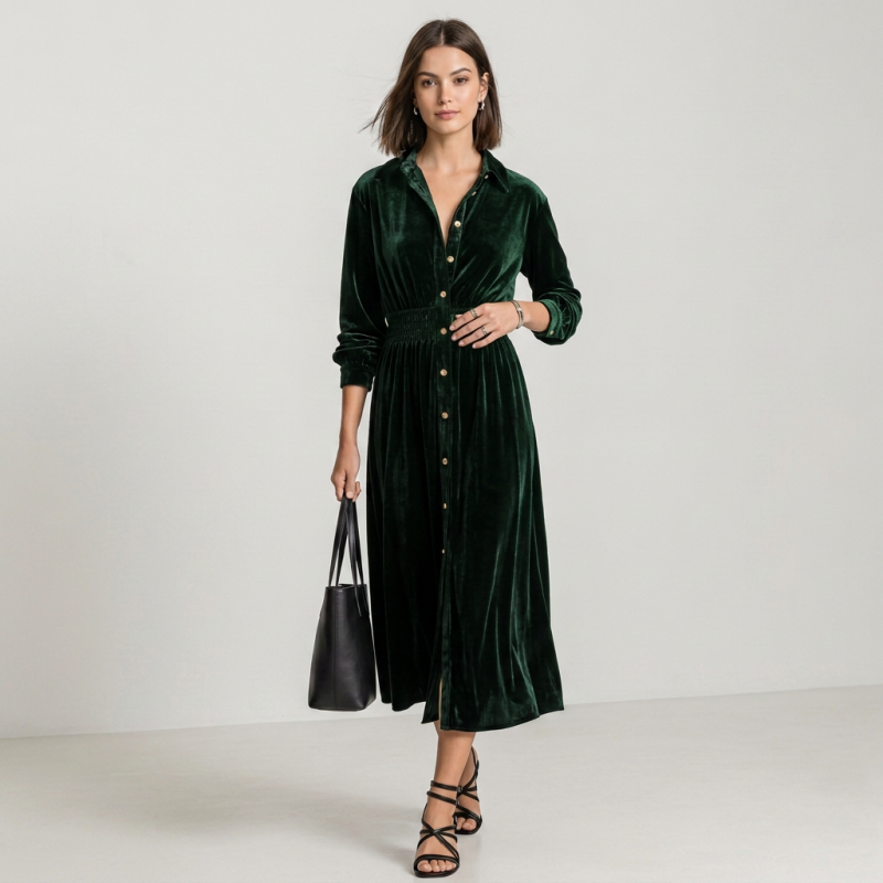 Retro Long-sleeved Shirt Dress