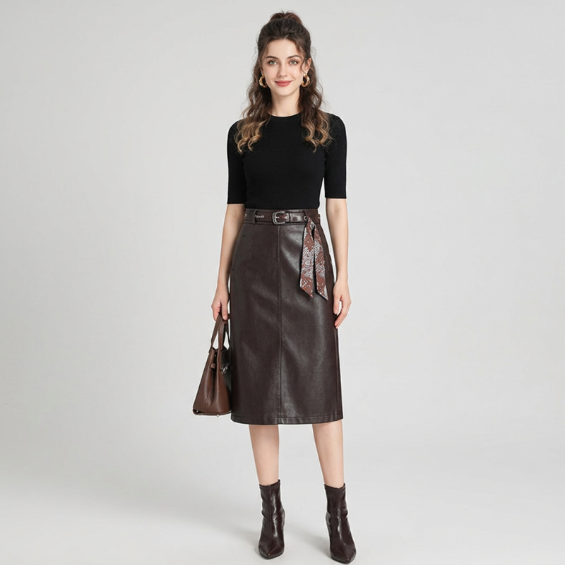 Fashionable Straight Leather Skirt