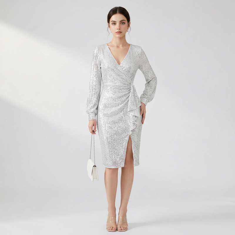 Bodycon Sequined Dress With Slit At The Hip
