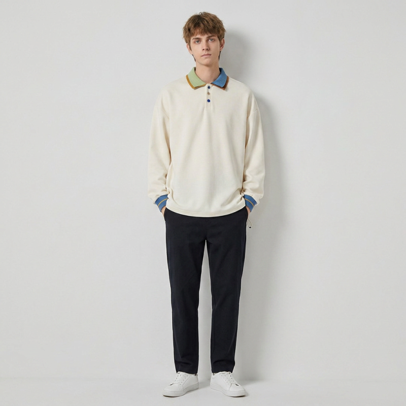American-style Color-blocked Collared Sweatshirt