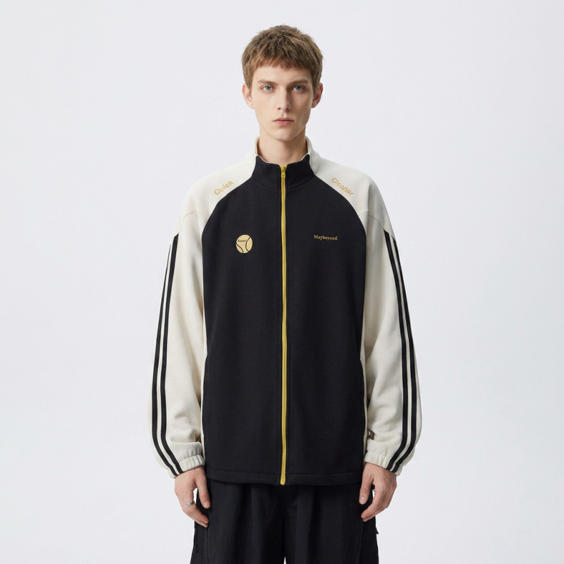 Stand-up Collar Color-blocked Zip-up Sweatshirt