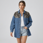 Leopard Print Patchwork Denim Shirt