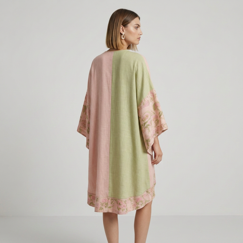 Color-blocked V-neck Dress