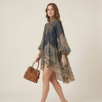 High-necked Shawl Printed Dress